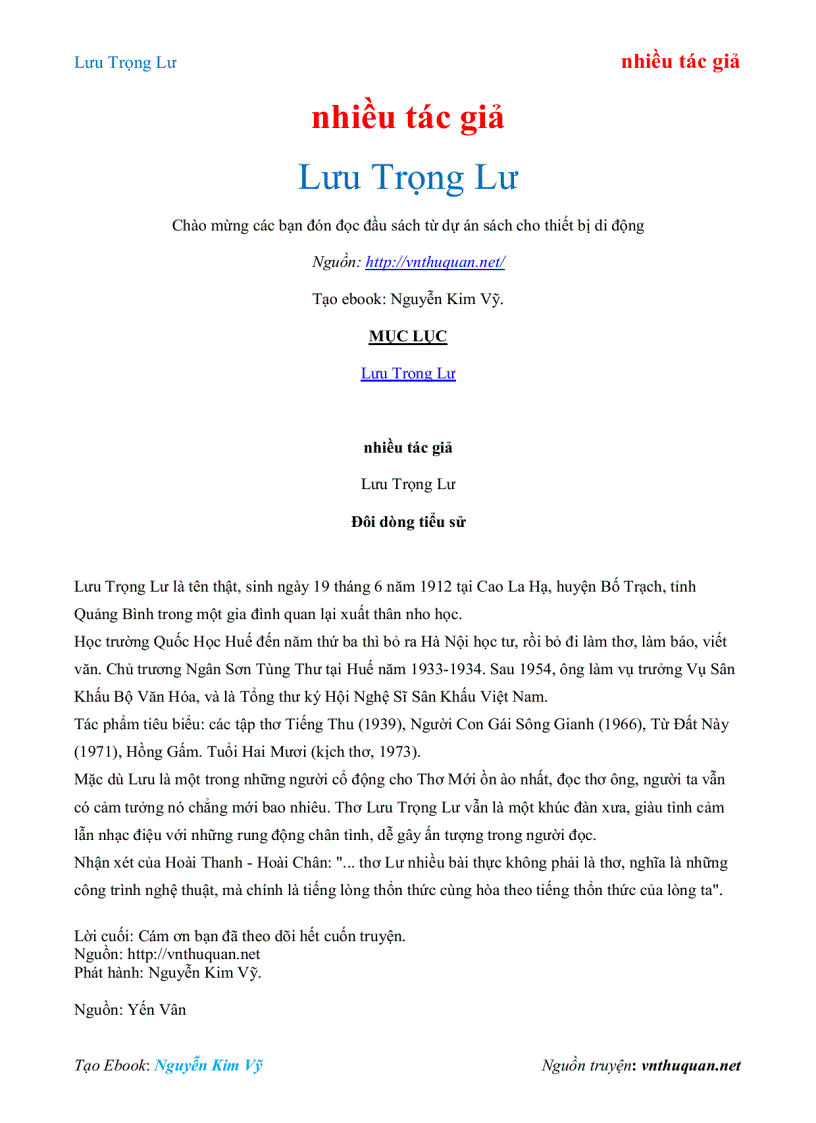 Ebook Lưu Trọng Lư nhiều tác giả