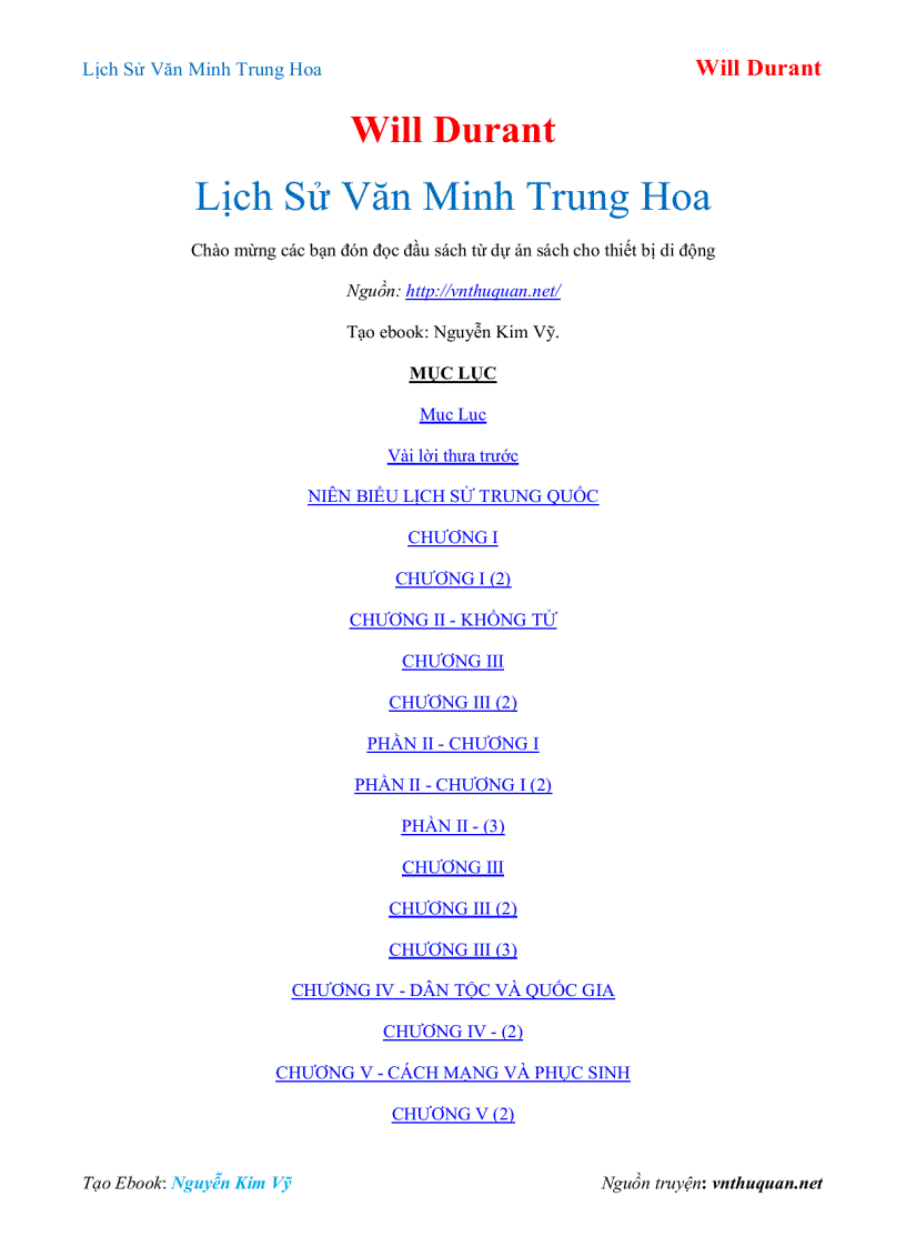 Ebook Lịch Sử Văn Minh Trung Hoa Will Durant