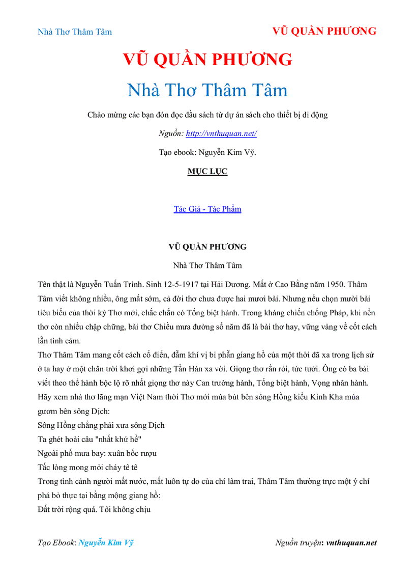 Ebook Nhà Thơ Thâm Tâm VŨ QUẦN PHƯƠNG