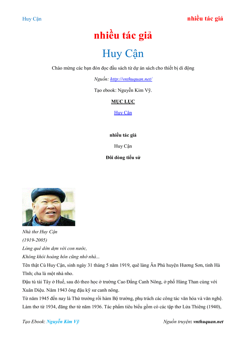 Ebook Huy Cận nhiều tác giả