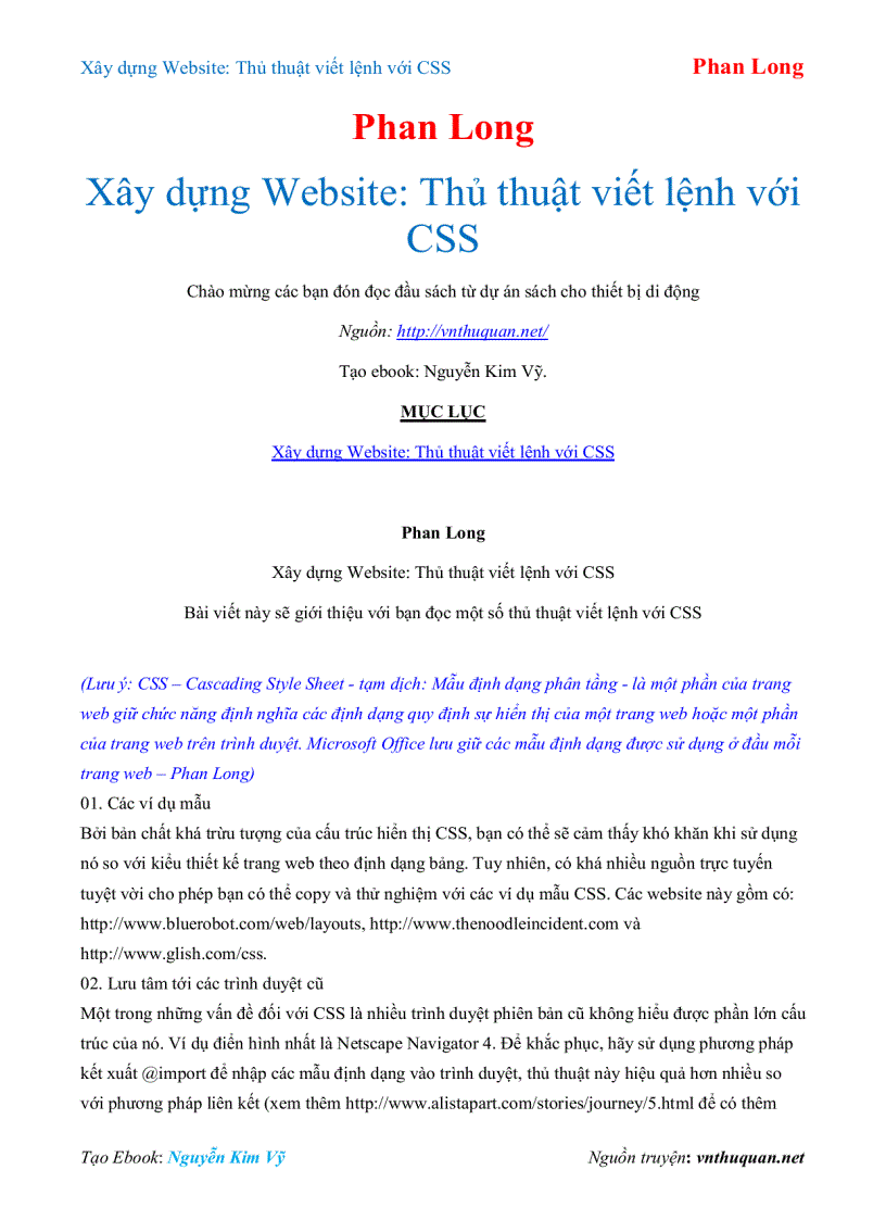 Ebook Xây dựng Website Thủ thuật viết lệnh với CSS Phan Long