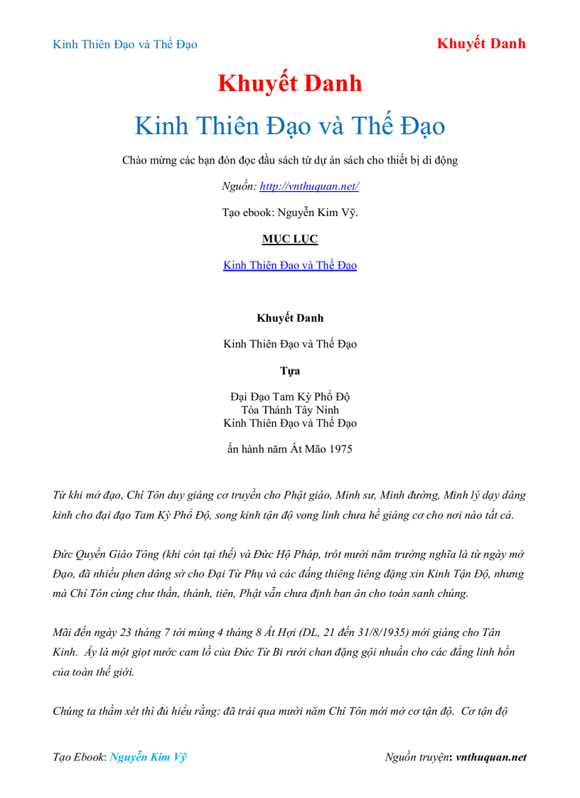 Ebook Kinh Thiên Đạo và Thế Đạo