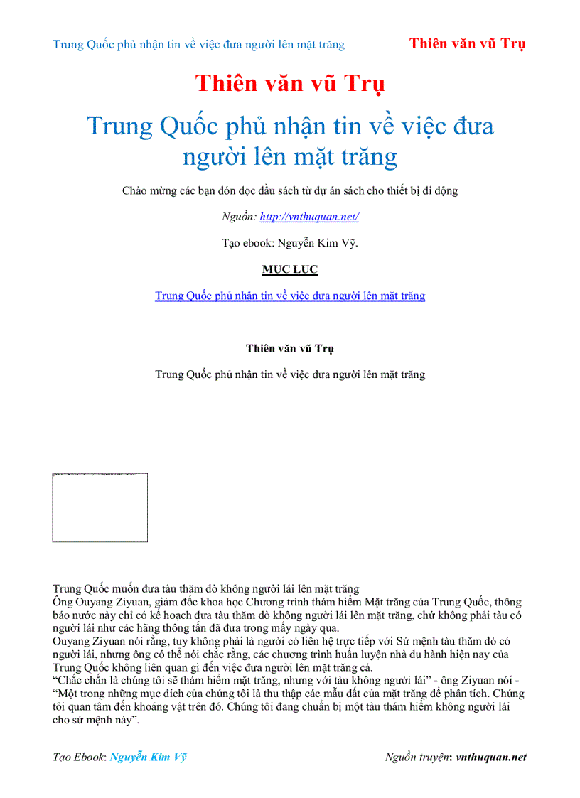 Ebook Trung Quốc phủ nhận tin về việc đưa người lên mặt trăng Thiên văn vũ Trụ