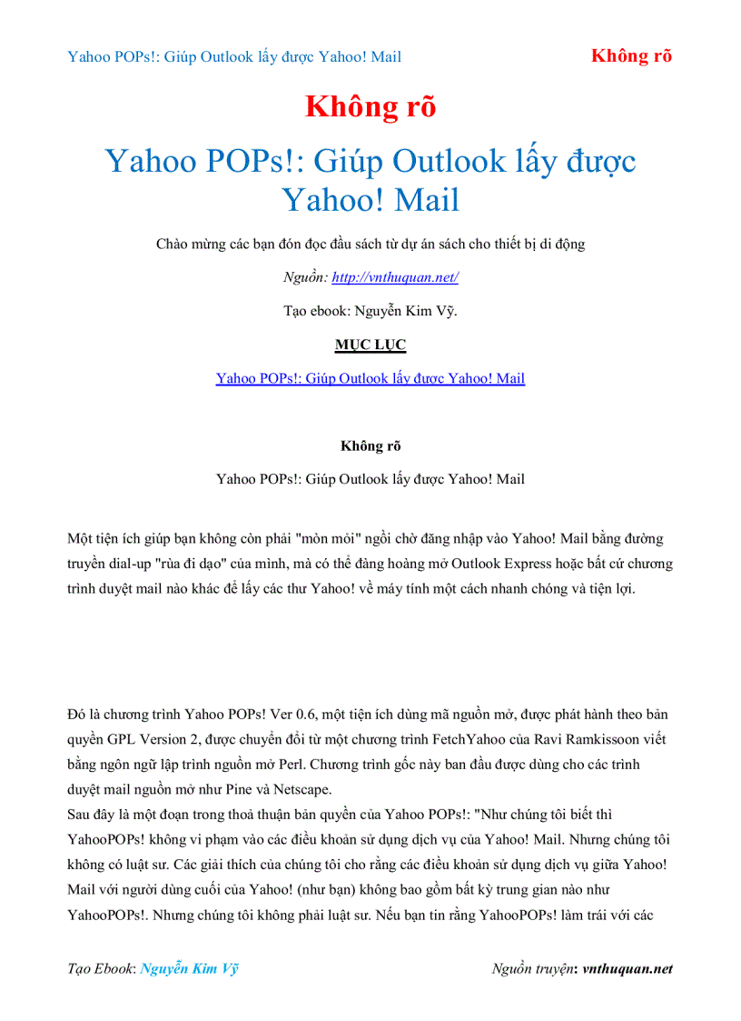 Ebook Yahoo POPs Giúp Outlook lấy được Yahoo Mail