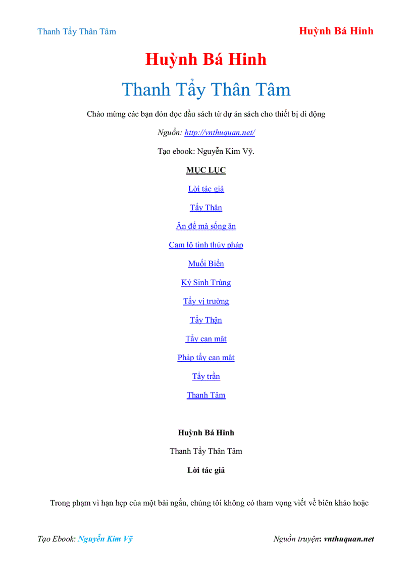 Ebook Thanh Tẩy Thân Tâm Huỳnh Bá Hinh