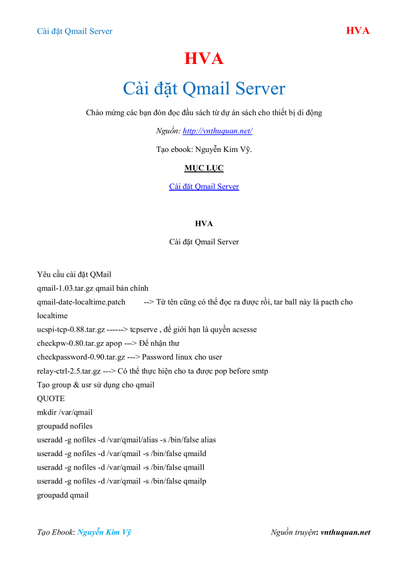 Ebook Cài đặt Qmail Server HVA