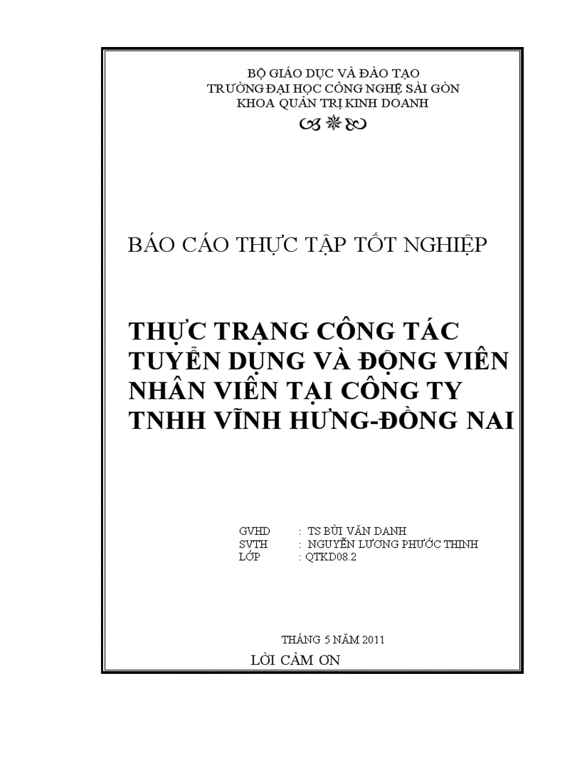 Thực trạng công tác tuyển dụng và động viên nhân viên tại công ty tnhh VĨNH HƯNG ĐỒNG NAI