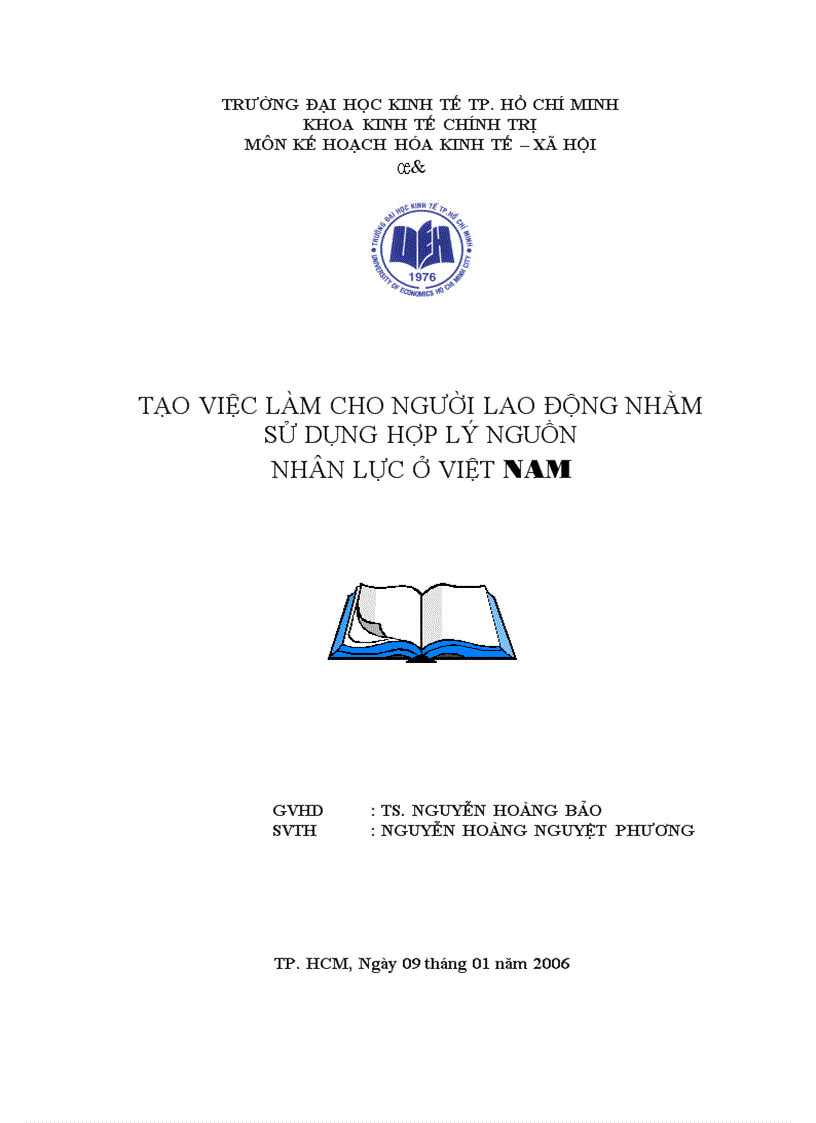 Tạo việc làm cho người lao động nhằm sử dụng hợp lý nguồn nhân lực ở việt nam