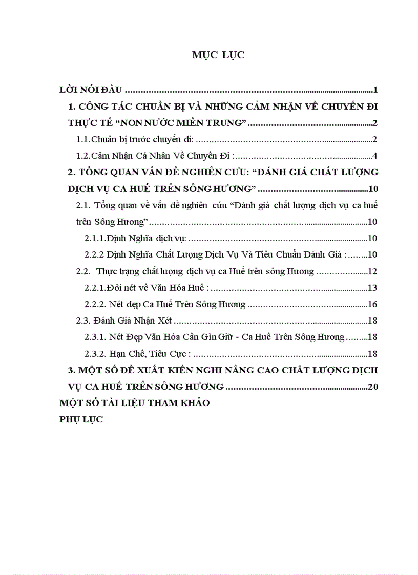 Tổng quan vấn đề nghiên cưu đánh giá chất lượng dịch vụ ca huế trên sông hương