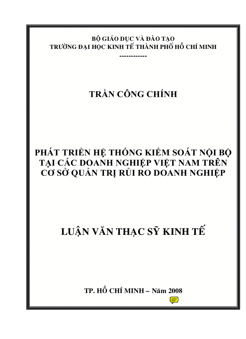 Phân tích hệ thống kiểm soát nội bộ tại doanh nghiệp VN trên cơ sở quản trị rủi ro doanh nghiệp