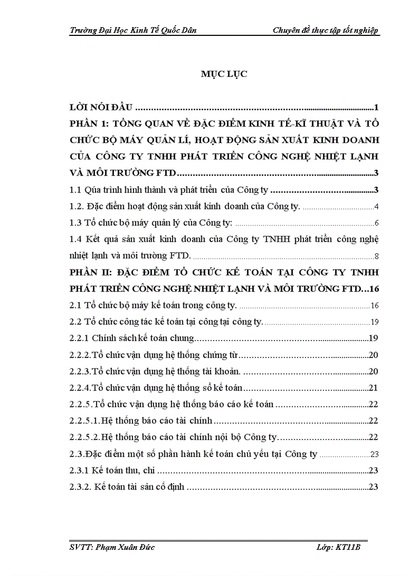 Đặc điểm tổ chức kế toán tại công ty tnhh phát triển công nghệ nhiệt lạnh và môi trường ftd