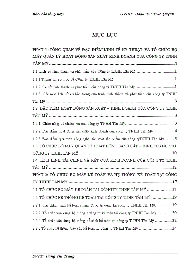 Tổ chức bộ máy kế toán và hệ thống kế toán tại công ty tnhh tân mỹ