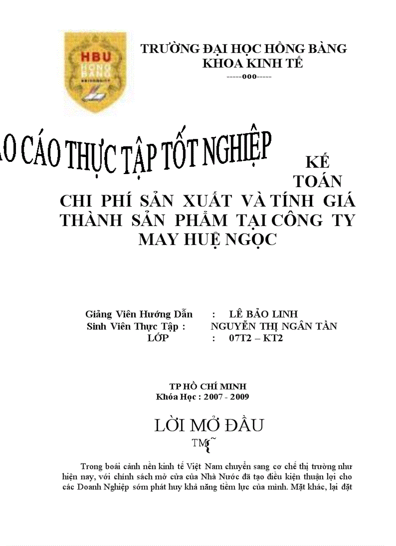 Kế toán chi phí sản xuất và tính giá thành sản phẩm tại công ty may HUỆ NGỌC