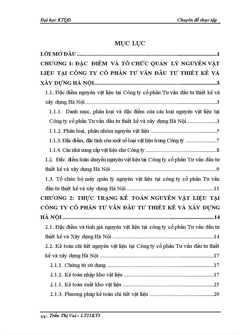 Hoàn thiện kế toán nguyên vật liệu tại công ty cổ phần Tư vấn đầu tư thiết kế và Xây dựng Hà Nội 1