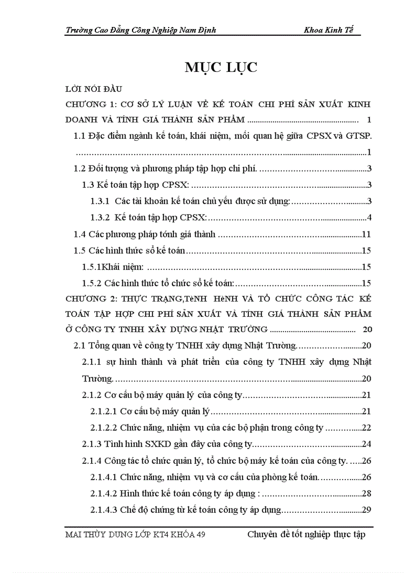 Thực trạng tình hình CPSX và GTSP tại công ty TNHH xây dựng Nhật Trường