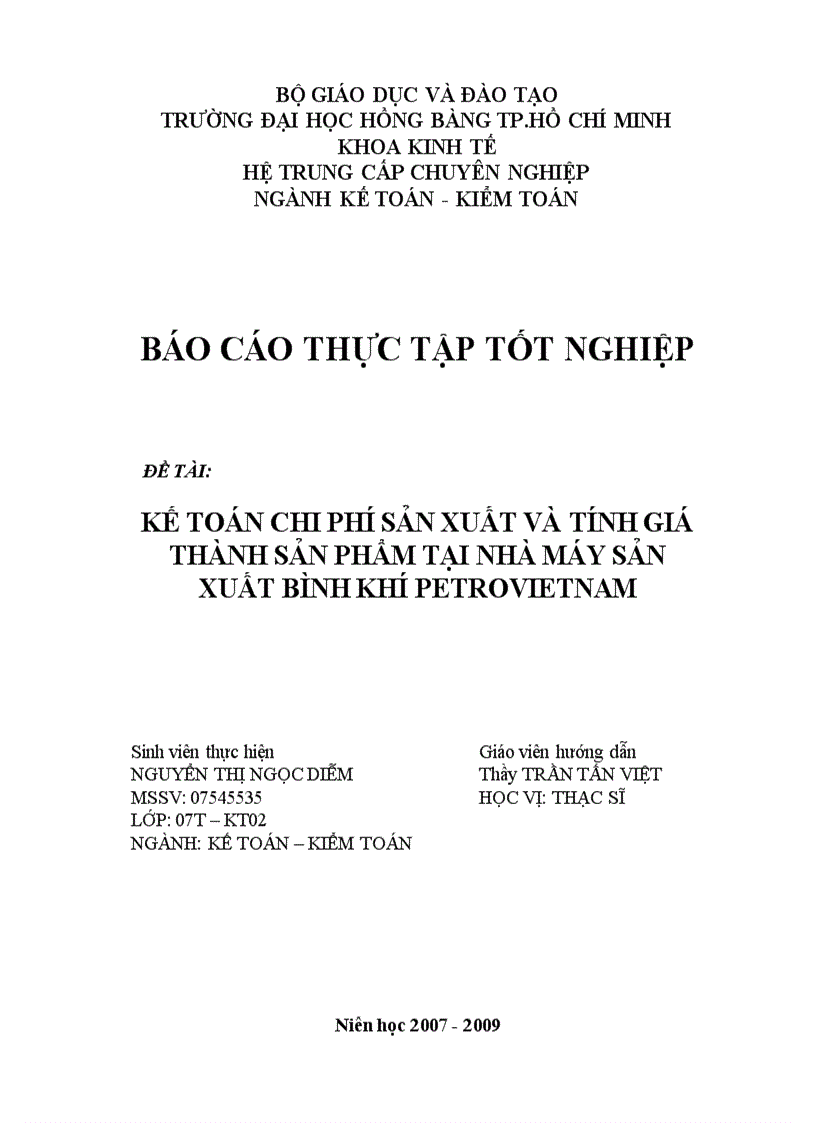 Kế toán chi phí sản xuất và tính giá thành sản phẩm tại nhà máy sản xuất bình khí petrovietnam