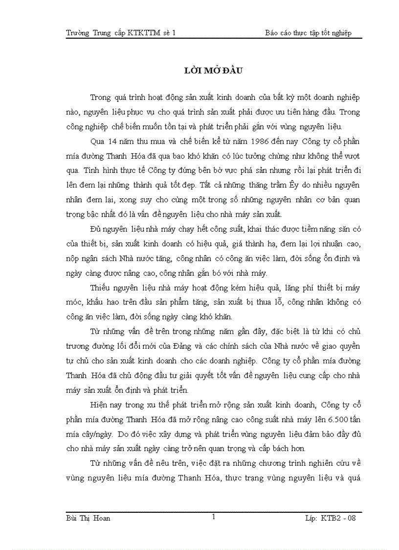 Báo cáo thực tập tại công ty cổ phần mía đường Thanh Hóa