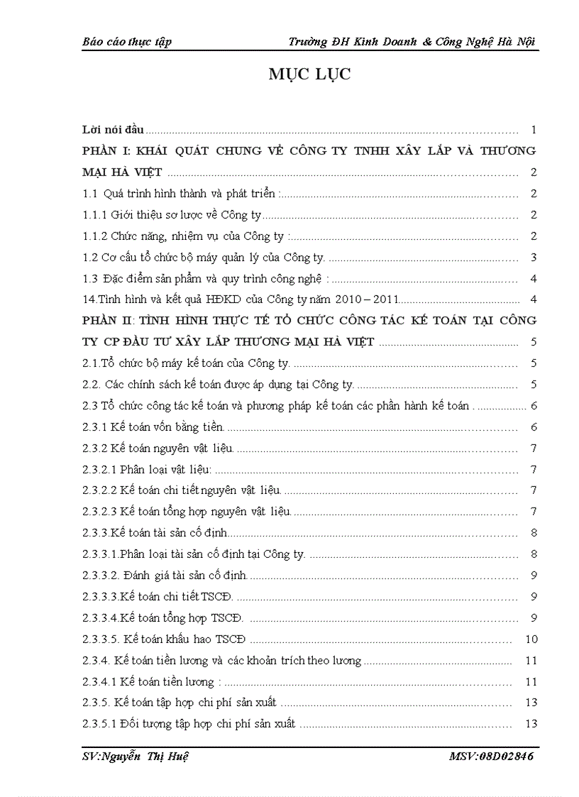 Tình hình thực tế công tác kế toán tại Công ty TNHH Xây Lắp Thương Mại Hà Việt