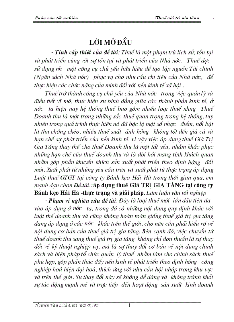 Áp dụng thuế giá trị gia tăng tại công ty Bánh kẹo Hải Hà thực trạng và giải pháp
