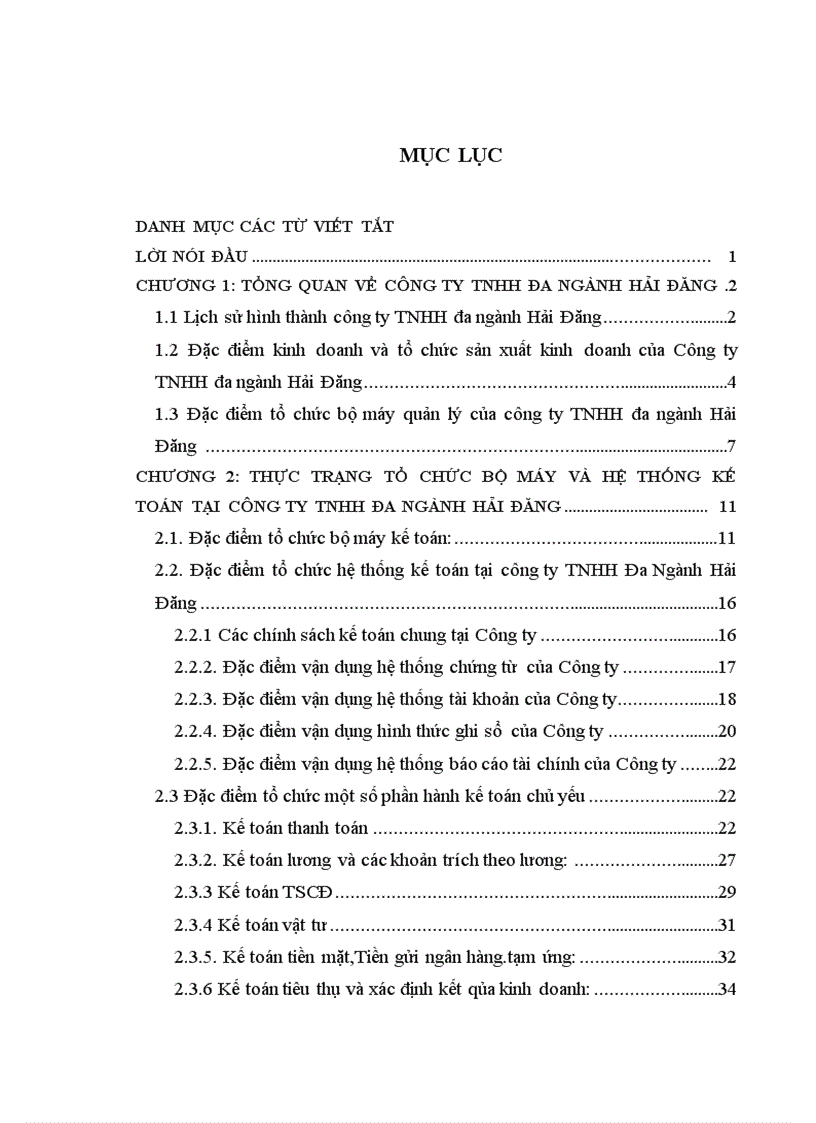 Thực trạng tổ chức kế toán tại Công ty trách nhiệm hữu hạn Đa Ngành Hải Đăng