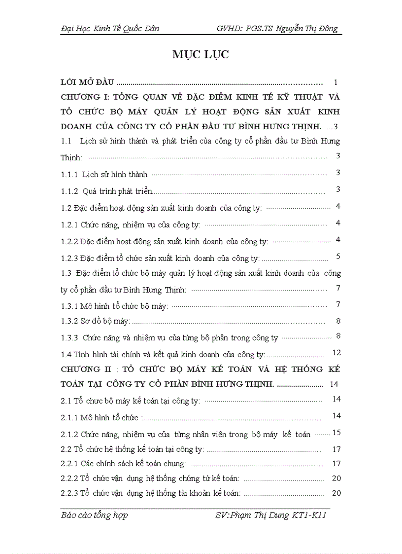 Tổ chức bộ máy kế toán và hệ thống kế toán tại công ty cổ phần đầu tư Bình Hưng Thịnh