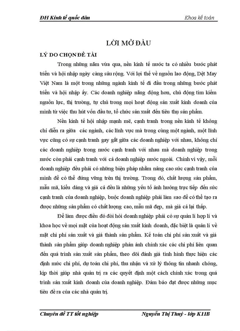 Hoàn thiện kế toán chi phí sản xuất và tính giá thành sản phẩm tại Công ty Cổ Phần May NIF