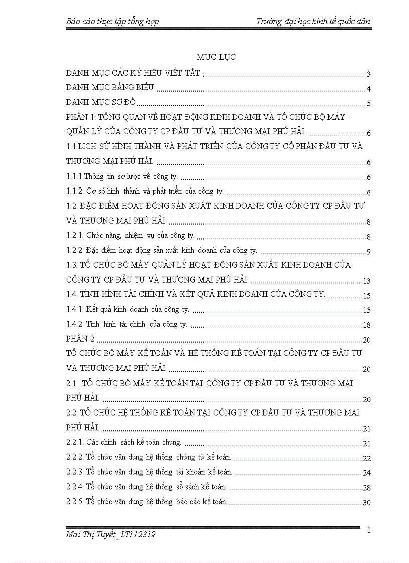 Tổ chức bộ máy kế toán và hệ thống kế toán tại công ty cp đầu tư và thương mại phú hải