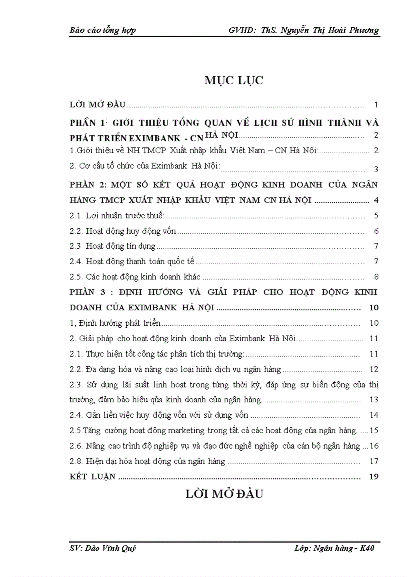 Một số kết quả hoạt động kinh doanh của ngân hàng tmcp xuất nhập khẩu việt nam cn HÀ NỘI