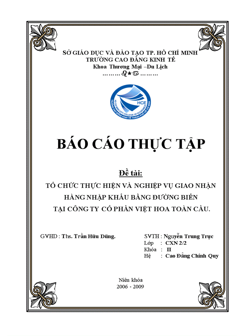 Tổ chức thực hiện và nghiệp vụ giao nhận hàng nhập khẩu bằng đường biển tại công ty cổ phần việt hoa toàn cầu 1