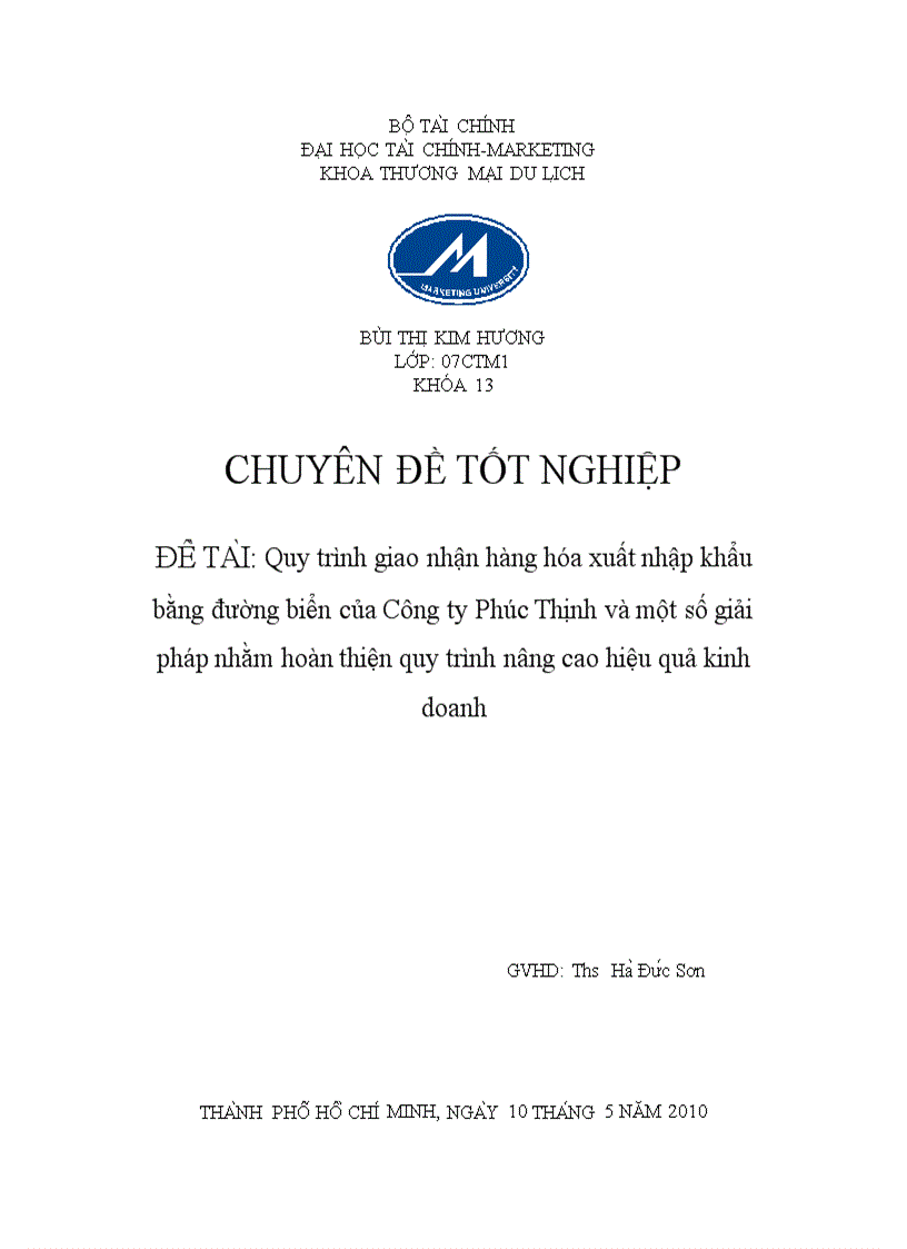 Quy trình giao nhận hàng hóa xuất nhập khẩu bằng đường biển của Công ty Phúc Thịnh và một số giải pháp nhằm hoàn thiện quy trình nâng cao hiệu quả kinh doanh