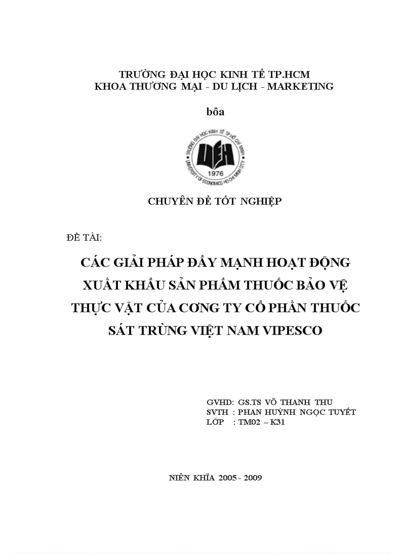 Các giải pháp đẩy mạnh hoạt động xuất khẩu sản phẩm thuốc bảo vệ thực vật của công ty cổ phần thuốc sát trùng việt nam vipesco