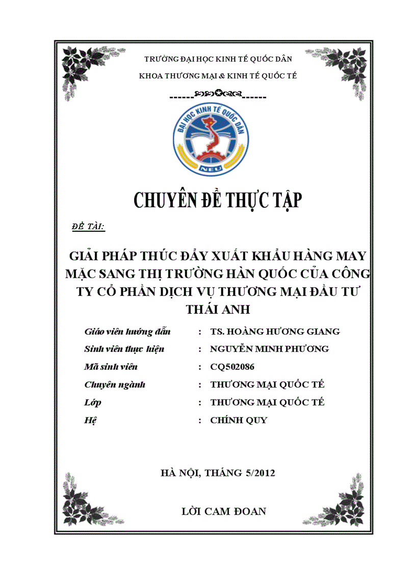 Giải pháp thúc đẩy xuất khẩu hàng may mặc sang thị trường Hàn Quốc của Công ty Cổ phần Dịch Vụ Thương Mại Đầu tư Thái Anh