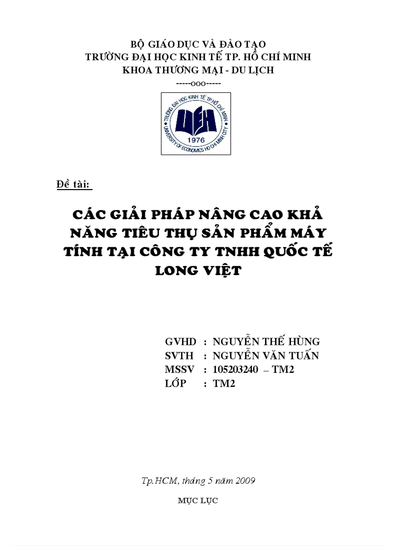 Các giải pháp nâng cao khả năng tiêu thụ sản phẩm máy tính tại công ty TNHH quốc tế LONG VIỆT