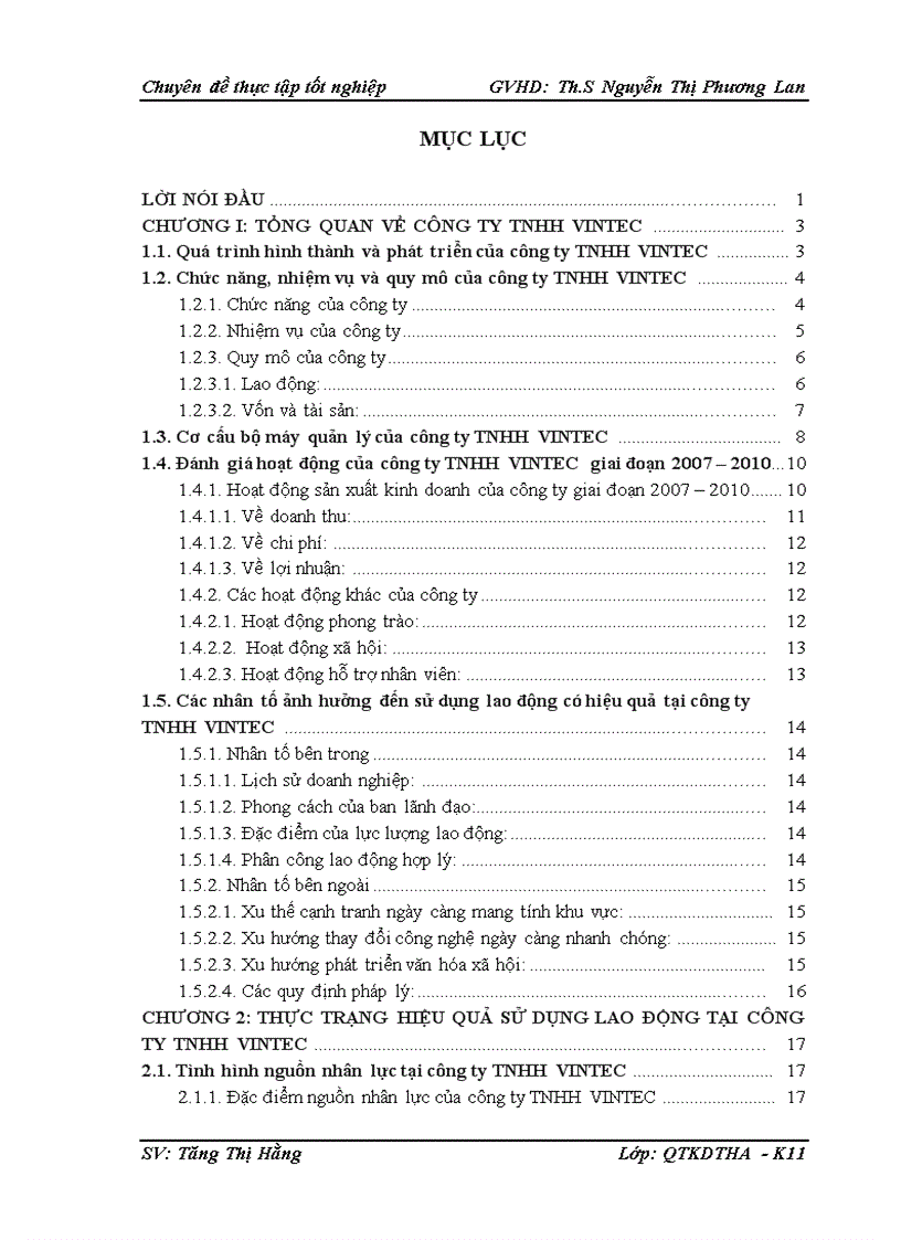 Giải pháp nâng cao hiệu quả sử dụng lao động tại công ty TNHH VINTEC 1