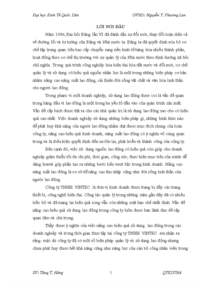 Giải pháp nâng cao hiệu quả sử dụng lao động tại công ty TNHH VINTEC