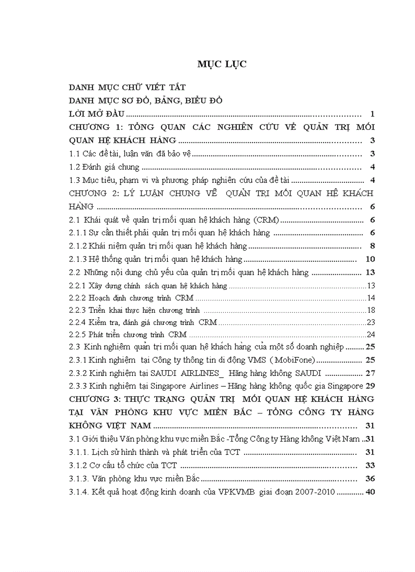 Hoàn thiện quản trị mối quan hệ khách hàng CRM CỦA VIETNAM AIRLINES tại thị trường miền Bắc