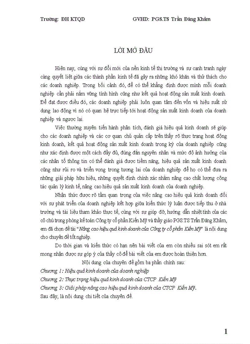 Nâng cao hiệu quả kinh doanh của Công ty cổ phần Kiến Mỹ