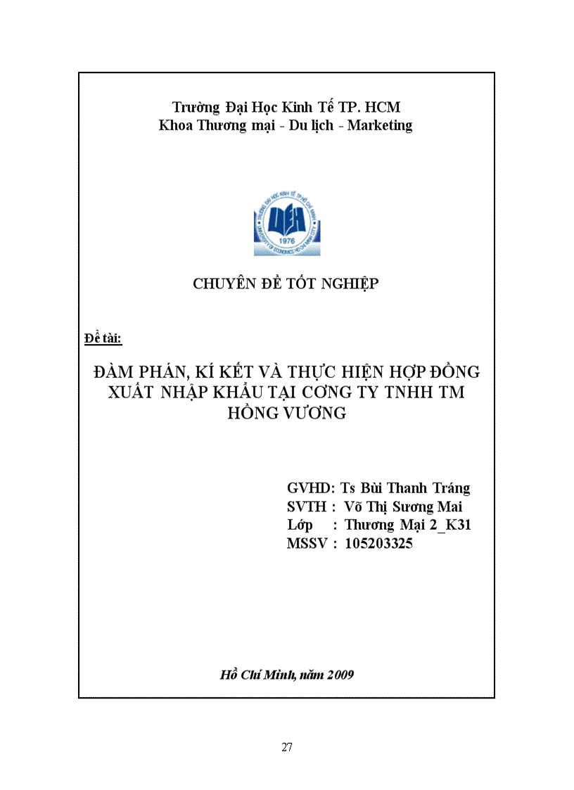 Đàm phán kí kết và thực hiện hợp đồng xuất nhập khẩu tại công ty tnhh tm hồng vương 1