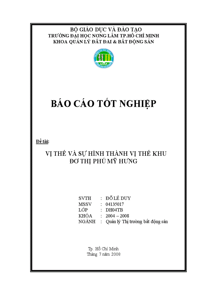 Vị thế và sự hình thành vị thế khu đô thị phú mỹ hưng