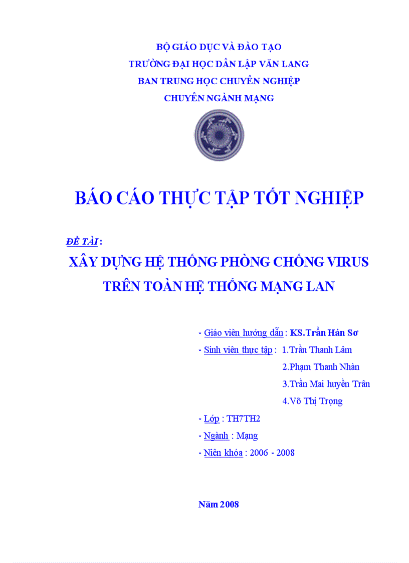 Xây dựng hệ thống phòng chống virus trên toàn hệ thống mạng lan