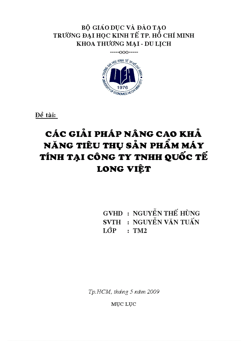 Các giải pháp nâng cao khả năng tiêu thụ máy tính tại công ty TNHH Quốc Tế LONG VIỆT 1