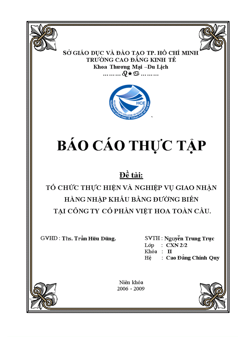 Tổ chức thực hiện và nghiệp vụ giao nhận hàng nhập khẩu bằng đường biển tại công ty cổ phần việt hoa toàn cầu