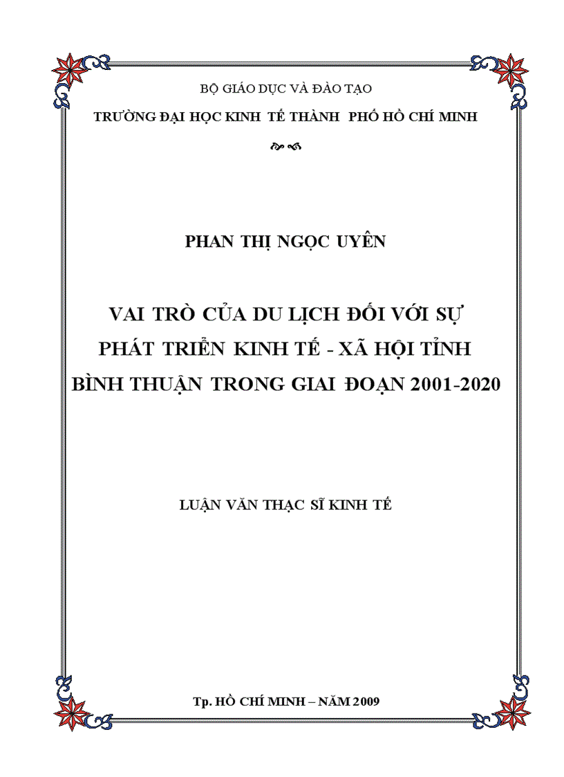 Vai trò của du lịch đối với sự phát triển kinh tế xã hội tỉnh bình thuận trong giai đoạn 2001 2020