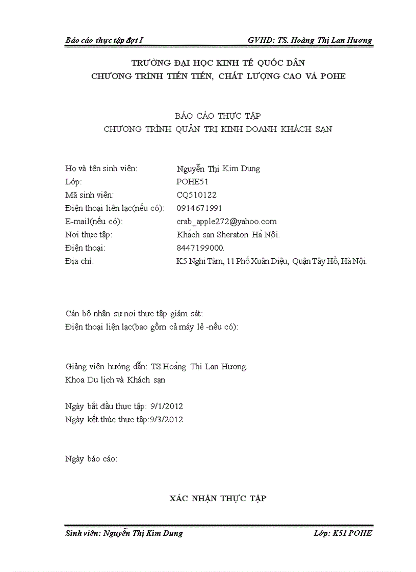 Báo cáo thực tập chương trình quản trị kinh doanh khách sạn