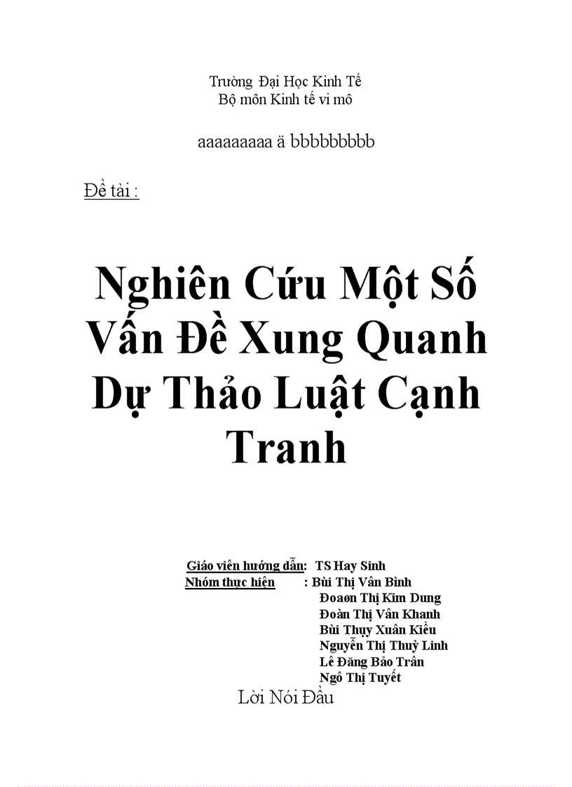 Nghiên Cứu Một Số Vấn Đề Xung Quanh Dự Thảo Luật Cạnh Tranh