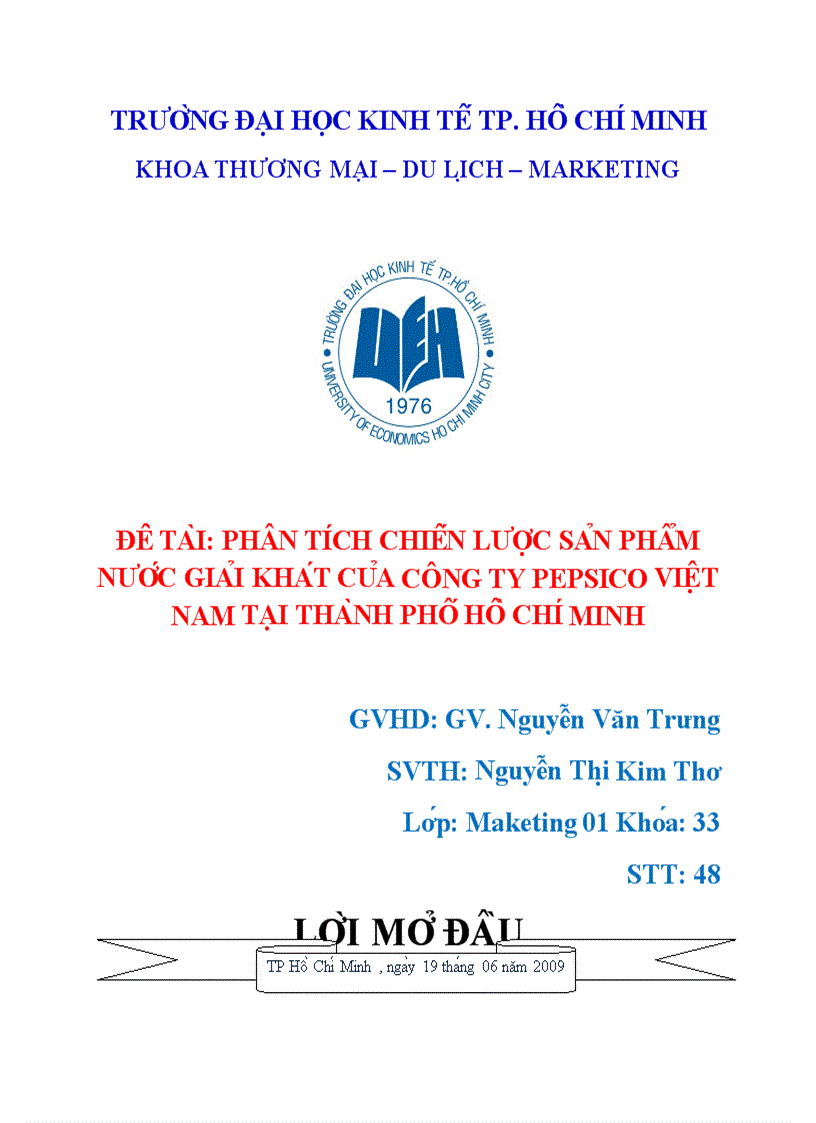 Phân tích chiến lược sản phẩm nước giải khát của công ty pepsico việt nam tại thành phố hồ chí minh