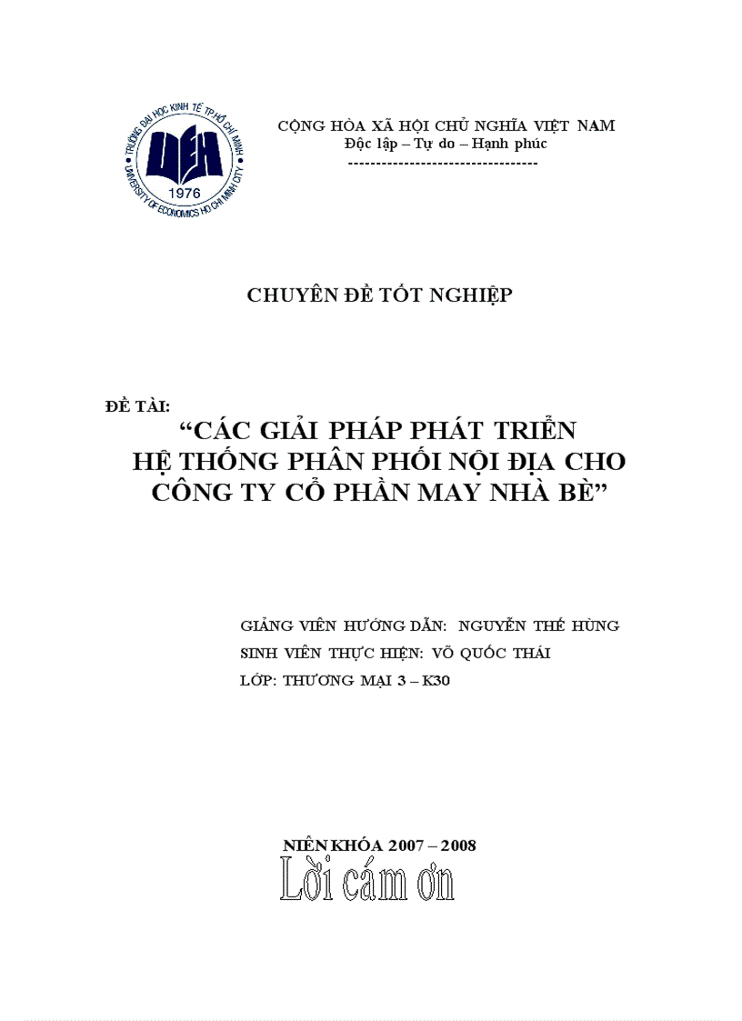 Các giải pháp phát triển hệ thống phân phối nội địa cho công ty cổ phần may nhà bè