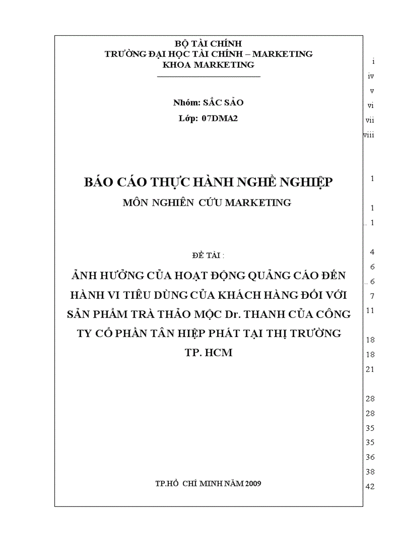ẢNH HƯỞNG CỦA HOẠT ĐỘNG QUẢNG CÁO ĐẾN HÀNH VI TIÊU DÙNG CỦA KHÁCH HÀNG ĐỐI VỚI SẢN PHẨM TRÀ THẢO MỘC Dr THANH CỦA CÔNG TY CỔ PHẦN TÂN HIỆP PHÁT TẠI THỊ TRƯỜNG TP HCM