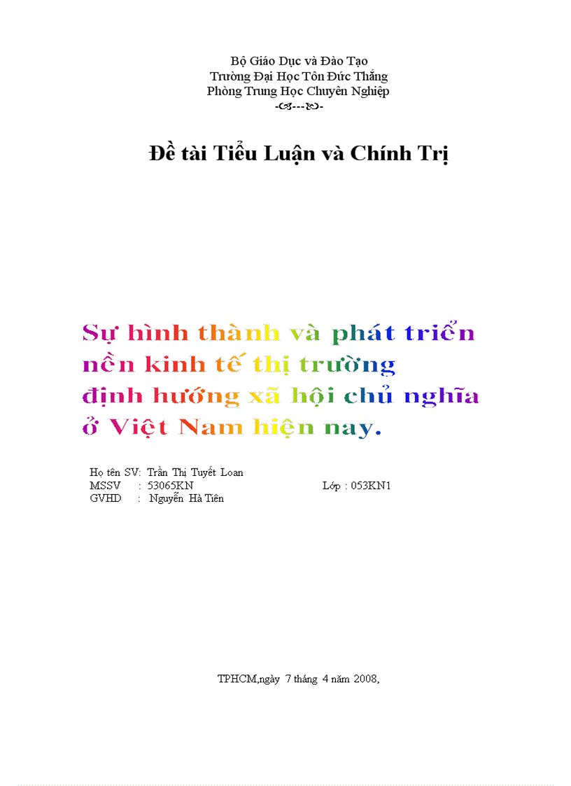 Sự hình thành và phát triển nền kinh tế thị trường định hướng XHCN ở VN