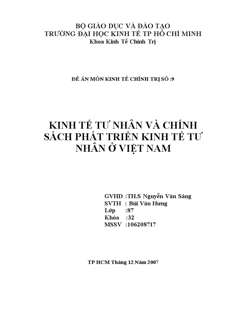 Kinh tế tư nhân và chính sách phát triển kinh tế tư nhân ở VIỆT NAM